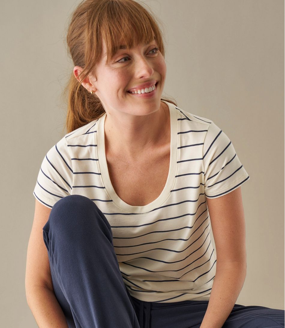 Women's Soft Stretch Supima-Blend Tee, Scoopneck Short-Sleeve Stripe | L.L.Bean
