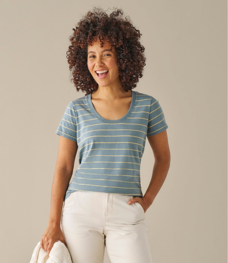 Women's Soft Stretch Supima-Blend Tee, Scoopneck Short-Sleeve Stripe | L.L.Bean