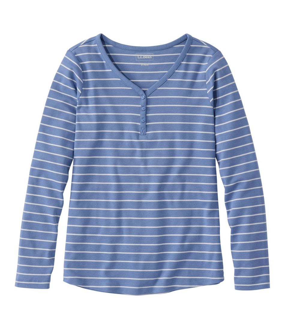 Women's V-Neck Henley, Long-Sleeve Stripe | L.L.Bean