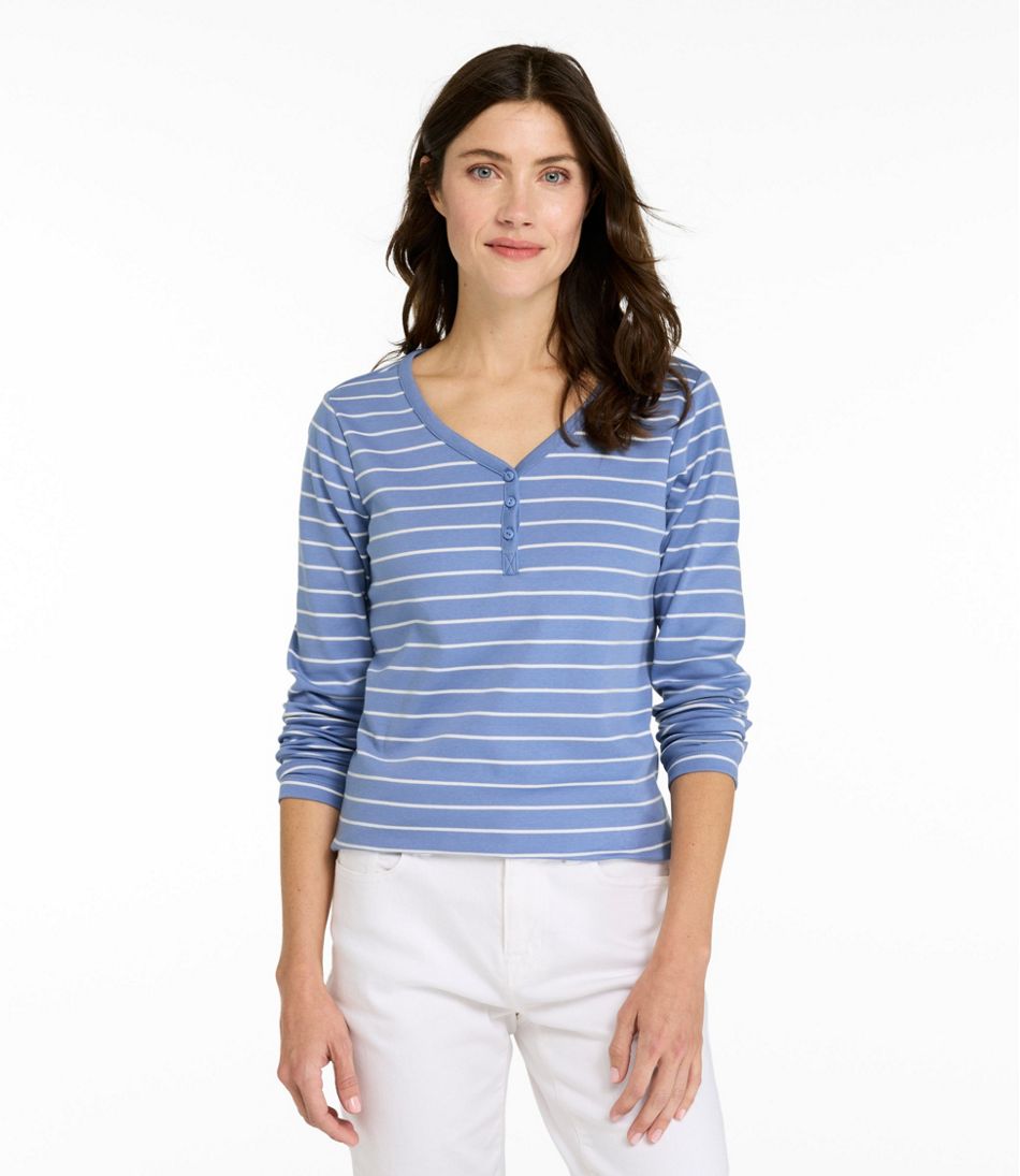 Women's V-Neck Henley, Long-Sleeve Stripe | L.L.Bean