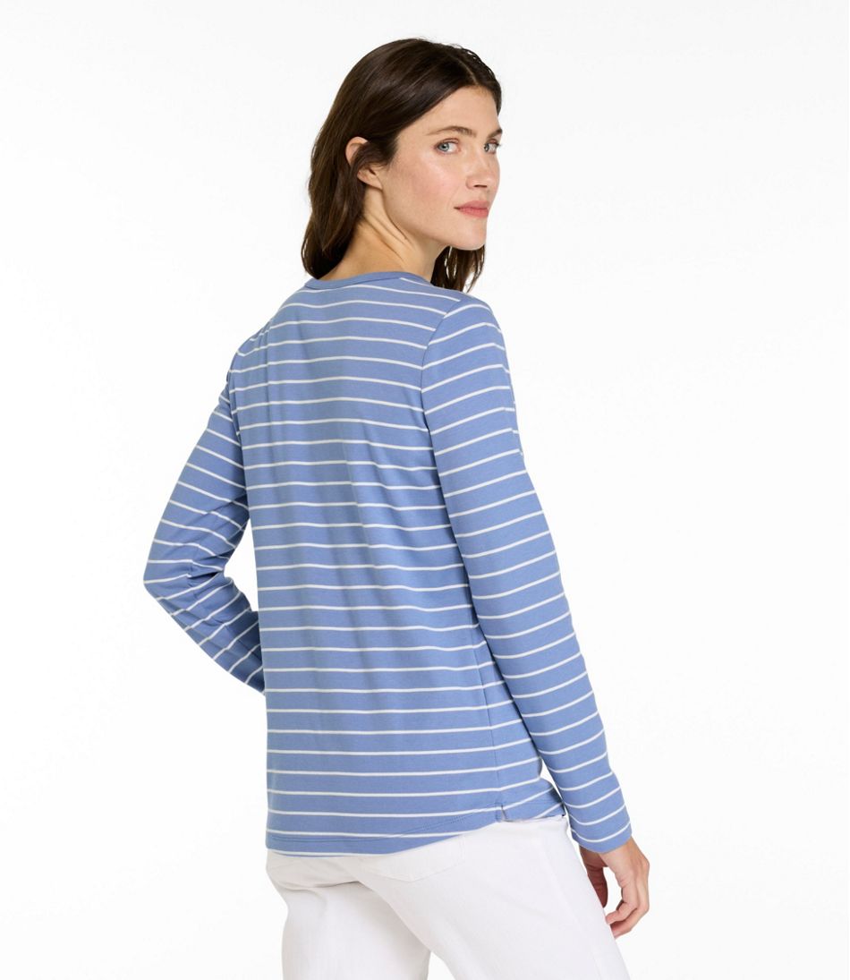 Women's V-Neck Henley, Long-Sleeve Stripe | L.L.Bean