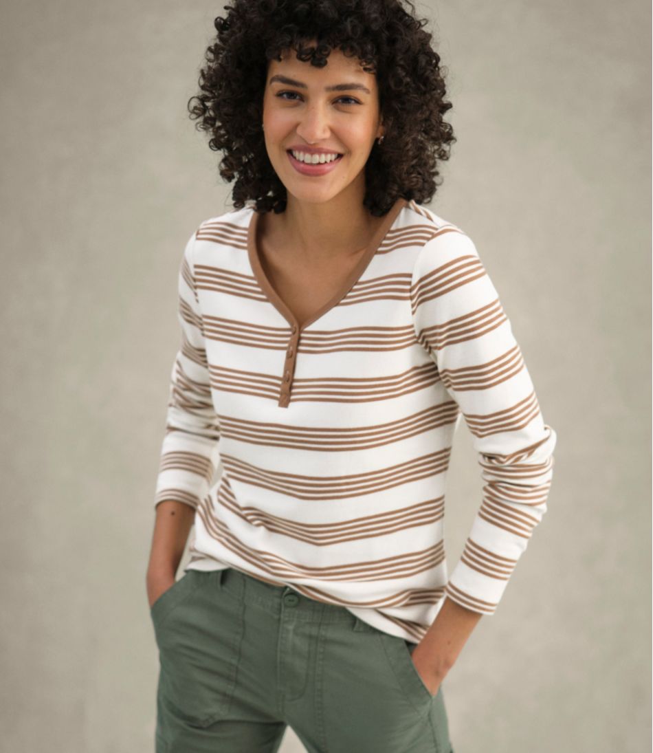 Women's V-Neck Henley, Long-Sleeve Stripe | L.L.Bean