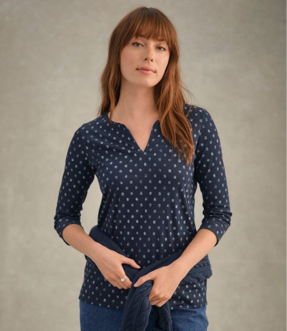 Women's Pima Cotton Tunic, Three-Quarter-Sleeve Splitneck Print | L.L.Bean