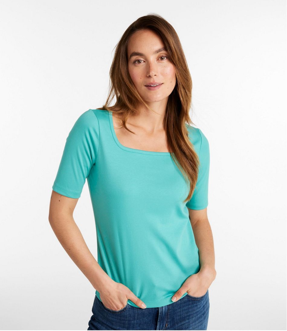 Women's Pima Cotton Tee, Soft Squareneck Elbow-Sleeve | L.L.Bean