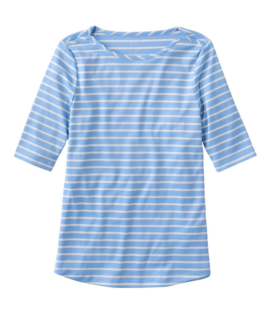 Women's Pima Cotton Tee, Elbow-Sleeve Boatneck Stripe | L.L.Bean