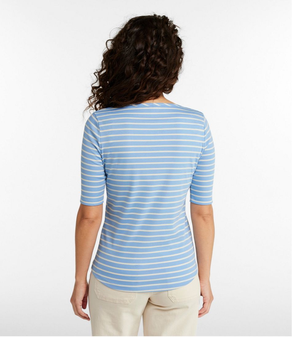 Women's Pima Cotton Tee, Elbow-Sleeve Boatneck Stripe | L.L.Bean