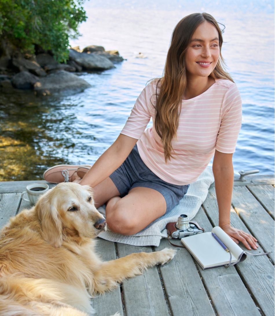 Women's Pima Cotton Tee, Elbow-Sleeve Boatneck Stripe | L.L.Bean