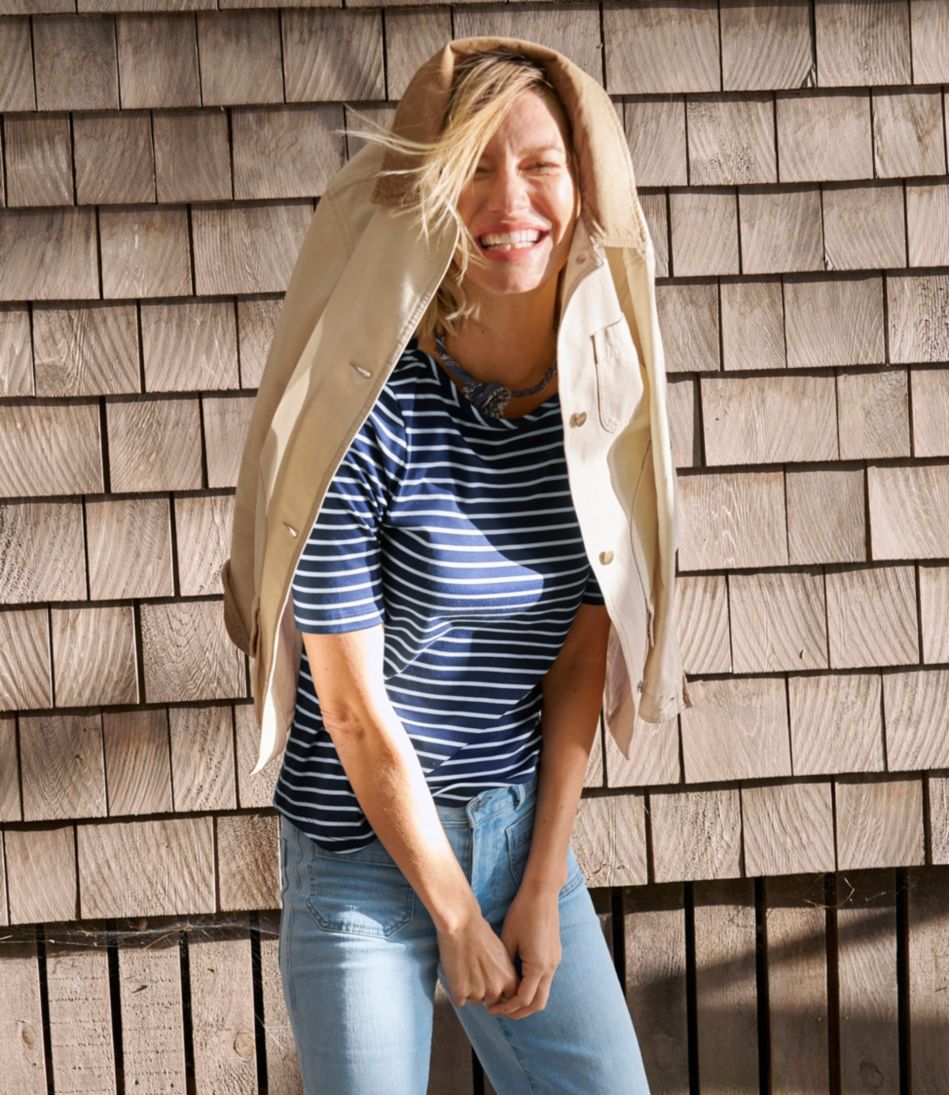 Women's Pima Cotton Tee, Elbow-Sleeve Boatneck Stripe | L.L.Bean