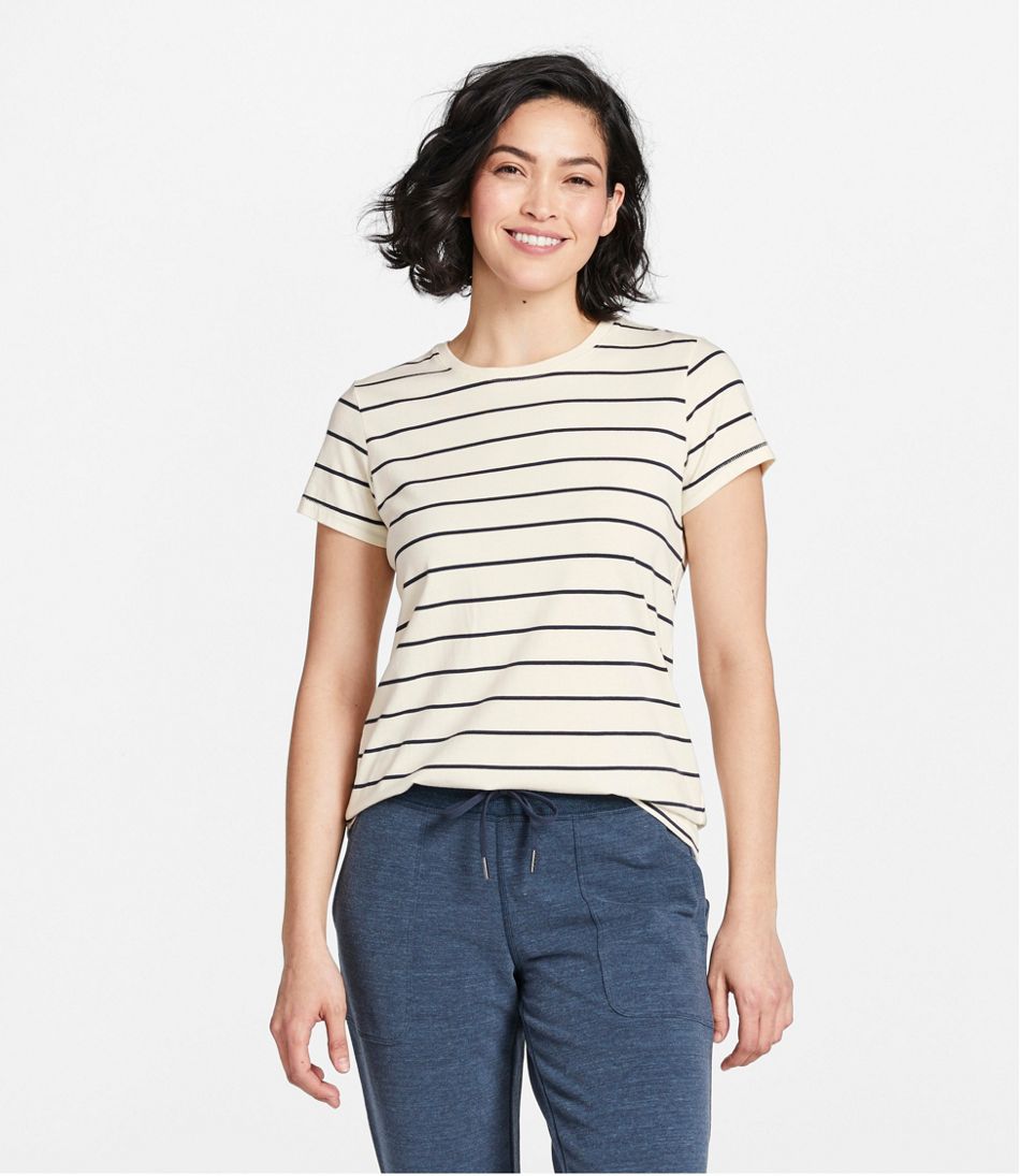 Women's Soft Stretch Supima-Blend Tee, Crewneck Short-Sleeve Striped | L.L.Bean