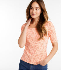 Women's Pima Cotton Tee, Soft Squareneck Elbow-Sleeve | L.L.Bean