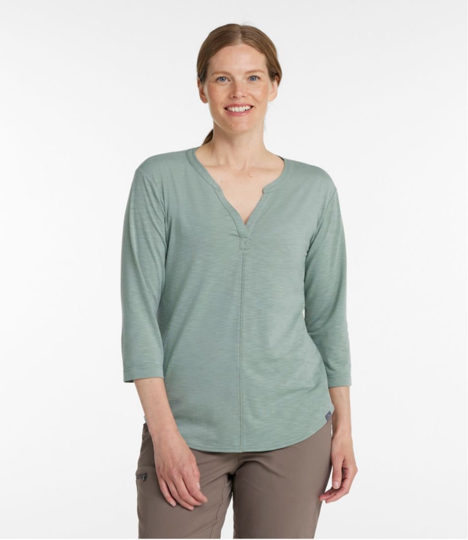 Women's Streamside Tee, Three-Quarter-Sleeve Splitneck | L.L.Bean