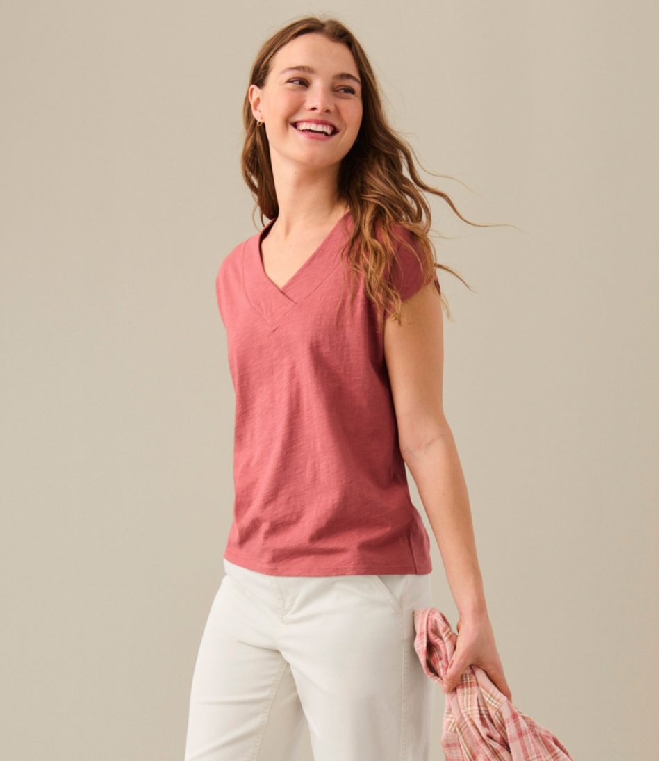 Women's Organic Cotton Tee, V-Neck Cap-Sleeve | L.L.Bean