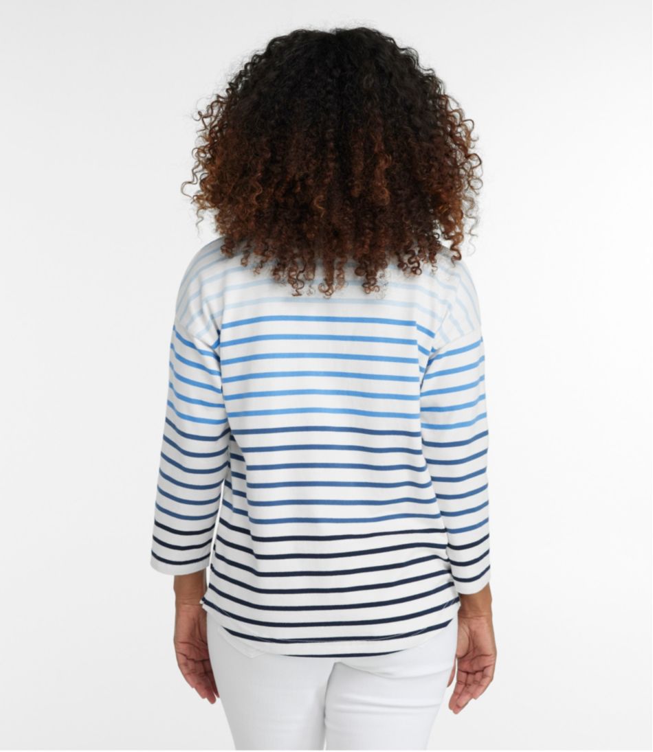 Women's Heritage Mariner Top, Splitneck Polo Three-Quarter-Sleeve Stripe | L.L.Bean