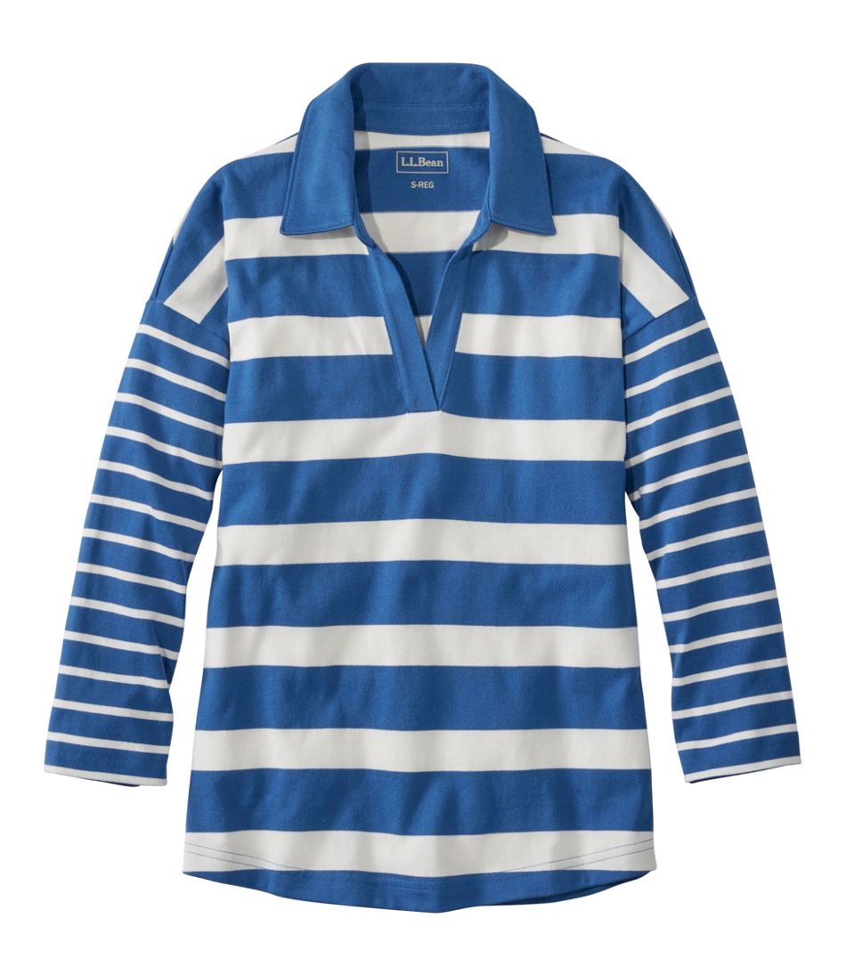 Women's Heritage Mariner Top, Splitneck Polo Three-Quarter-Sleeve, Block Stripe | L.L.Bean