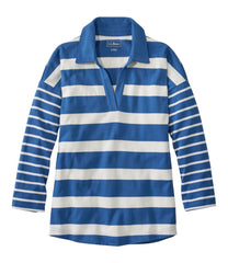 Women's Heritage Mariner Top, Splitneck Polo Three-Quarter-Sleeve, Block Stripe | L.L.Bean