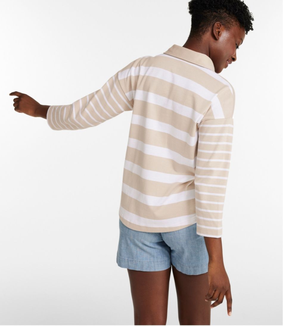 Women's Heritage Mariner Top, Splitneck Polo Three-Quarter-Sleeve, Block Stripe | L.L.Bean
