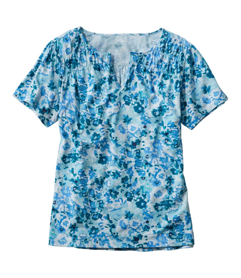 Women's Organic Cotton Tee, Smocked Notch-Neck Short-Sleeve Print | L.L.Bean