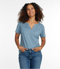 Women's Organic Cotton Tee, Smocked Notch-Neck Short-Sleeve Print | L.L.Bean