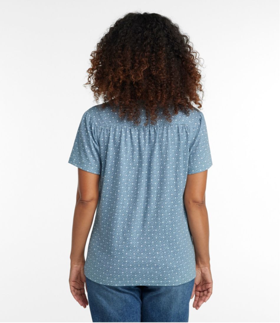 Women's Organic Cotton Tee, Smocked Notch-Neck Short-Sleeve Print | L.L.Bean