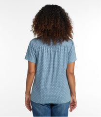 Women's Organic Cotton Tee, Smocked Notch-Neck Short-Sleeve Print | L.L.Bean