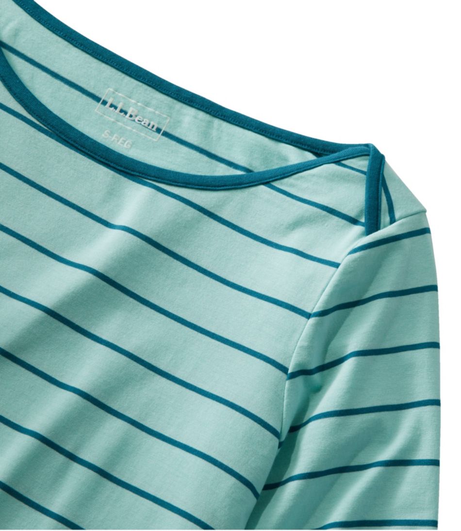 Women's Soft Stretch Supima-Blend Tee, Three-Quarter-Sleeve Boatneck Stripe | L.L.Bean