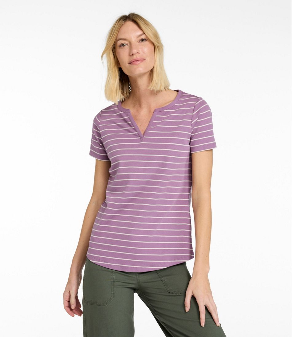 Women's Tee, Short-Sleeve Notch-Neck Stripe | L.L.Bean