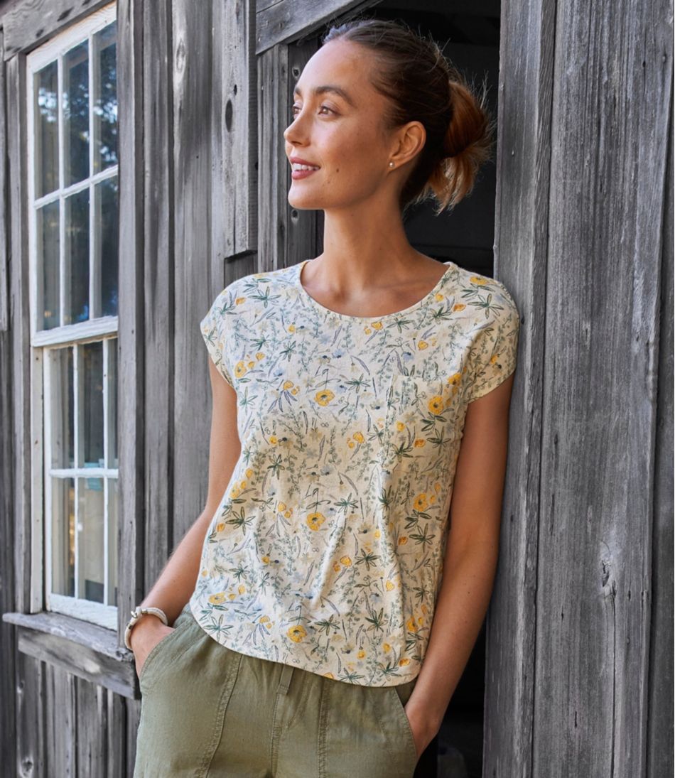 Women's Linen/Cotton Tee, Short-Sleeve Scoopneck Print | L.L.Bean