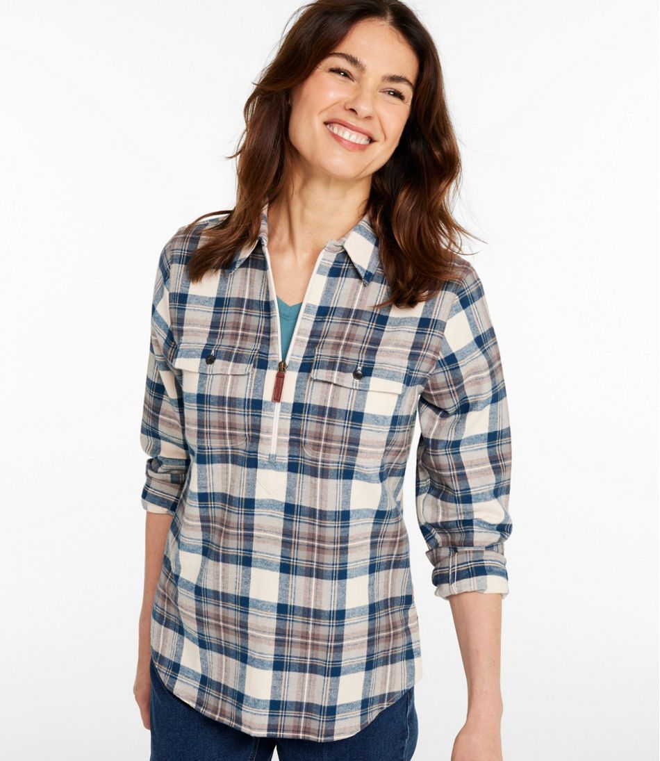 Women's Scotch Plaid Flannel Shirt, Quarter-Zip | L.L.Bean