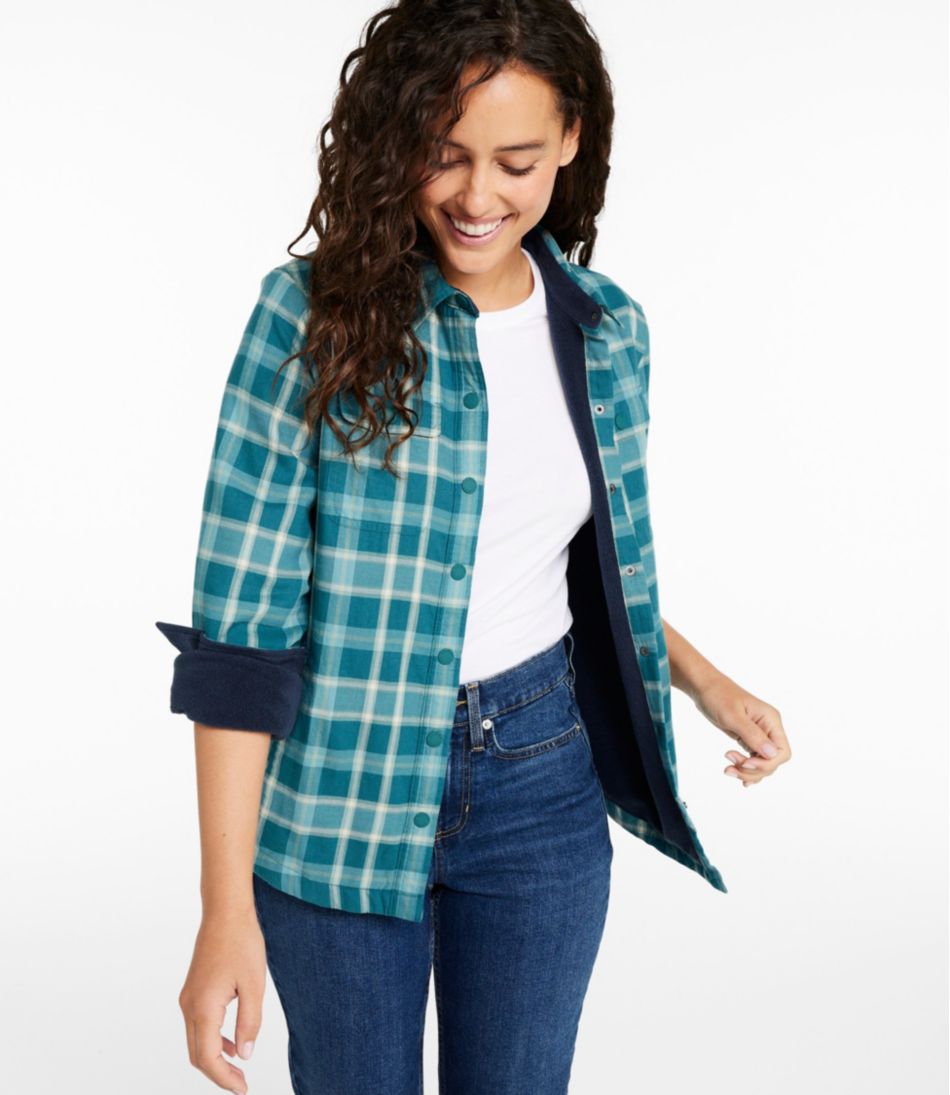 Women's Fleece-Lined Flannel Shirt, Snap-Front Plaid | L.L.Bean