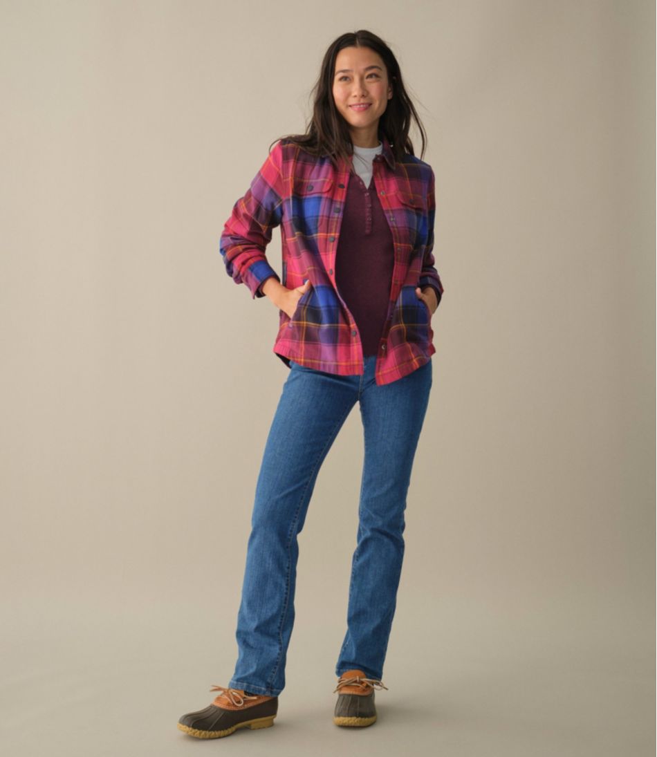 Women's Fleece-Lined Flannel Shirt, Snap-Front Plaid | L.L.Bean