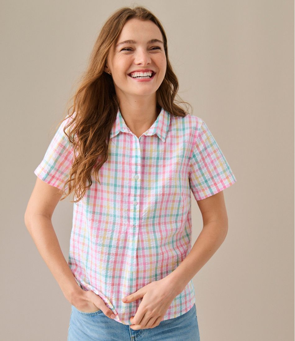 Women's Vacationland Seersucker Shirt, Short-Sleeve Popover Plaid | L.L.Bean