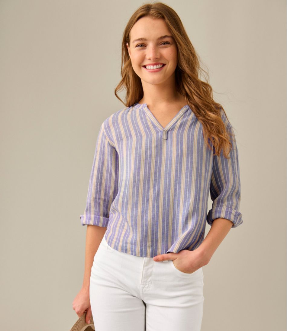 Women's Premium Washable Linen Shirt, Splitneck Stripe | L.L.Bean