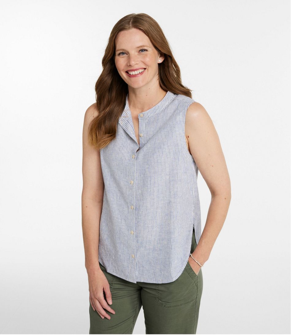 Women's Signature Linen-Blend Button-Front Shirt, Sleeveless | L.L.Bean