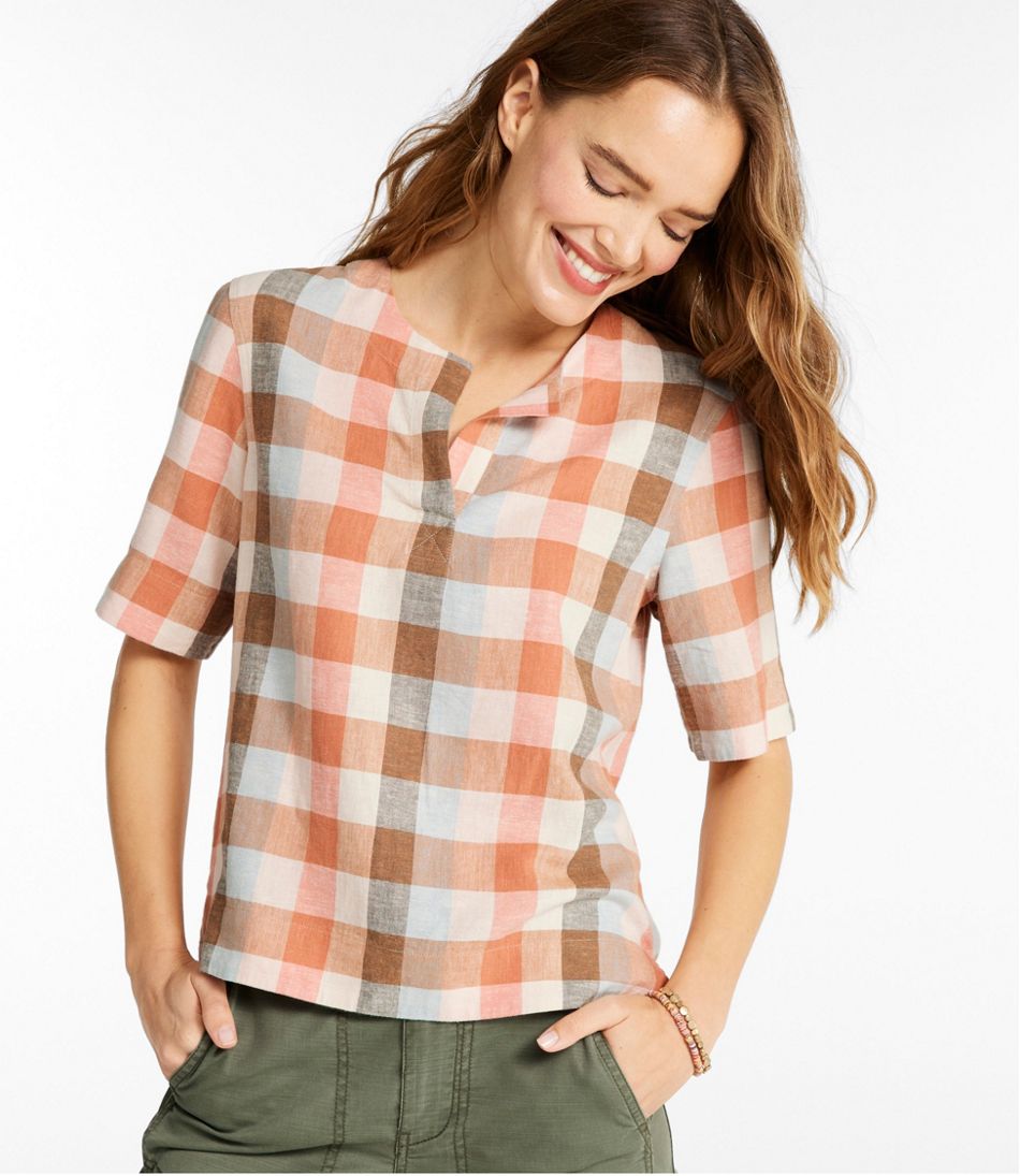 Women's Signature Linen-Blend Splitneck Shirt, Short-Sleeve | L.L.Bean