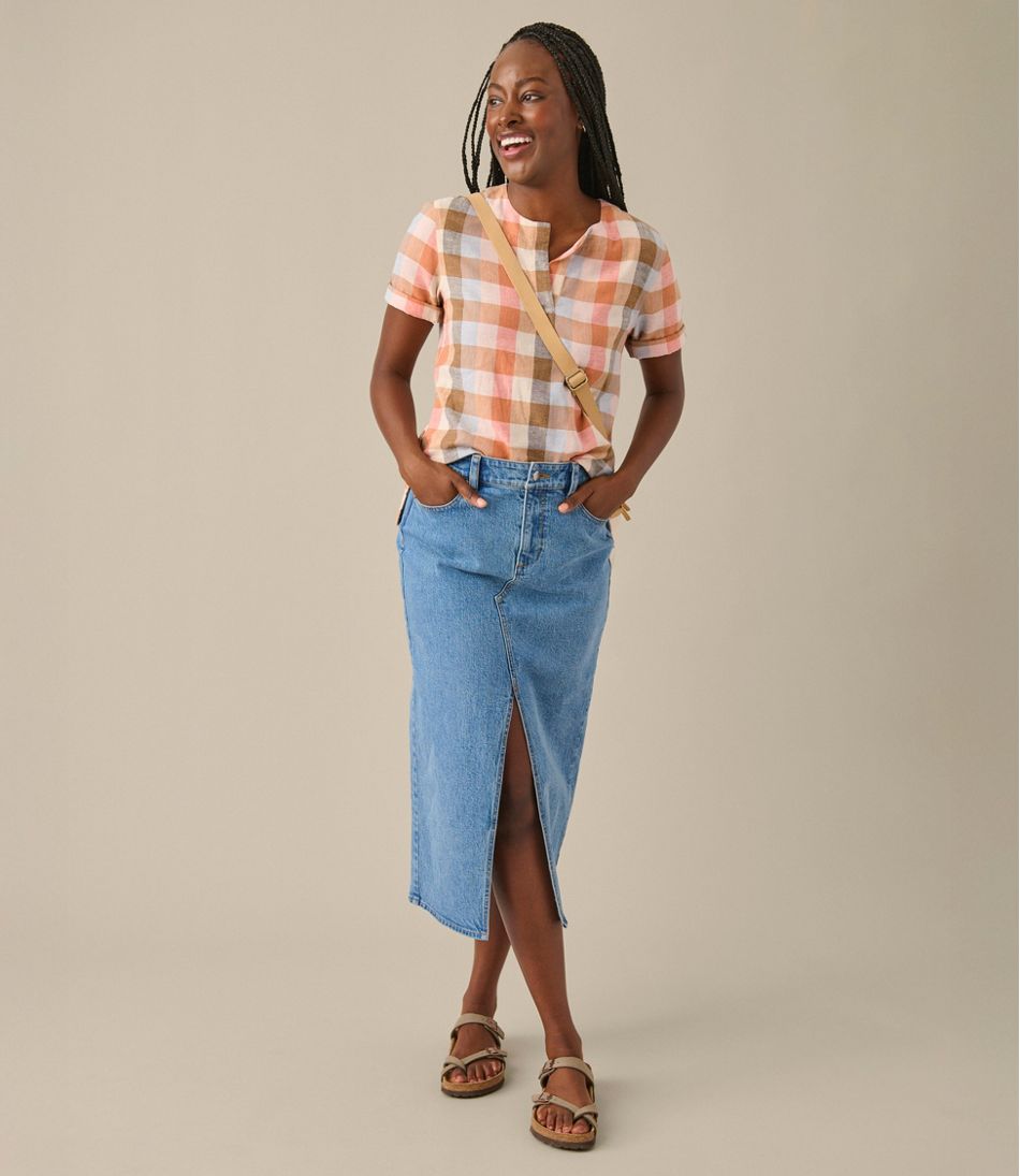 Women's Signature Linen-Blend Splitneck Shirt, Short-Sleeve | L.L.Bean