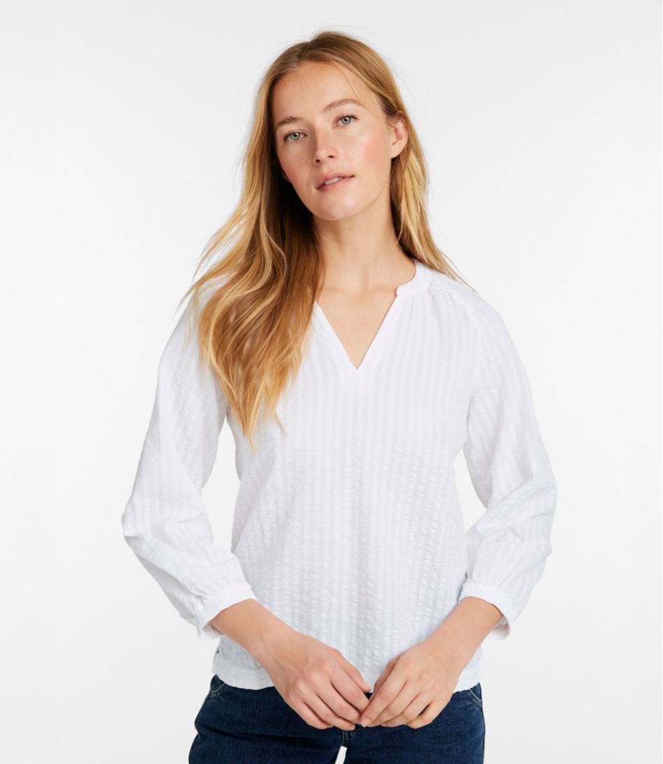 Women's Bean's Seacoast Seersucker Splitneck Shirt | L.L.Bean
