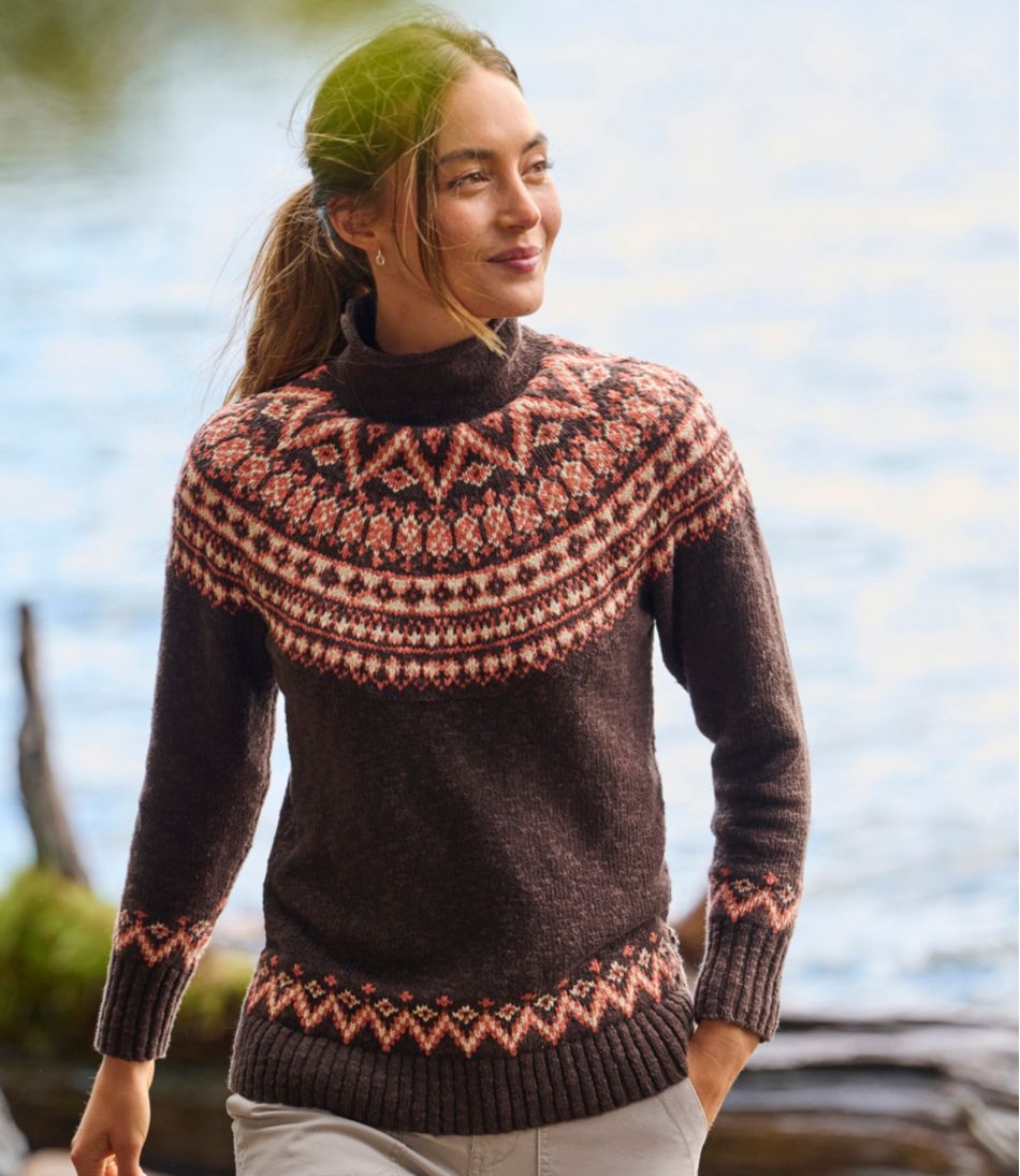 Women's Cotton Ragg Sweater, Funnelneck Pullover Fair Isle | L.L.Bean