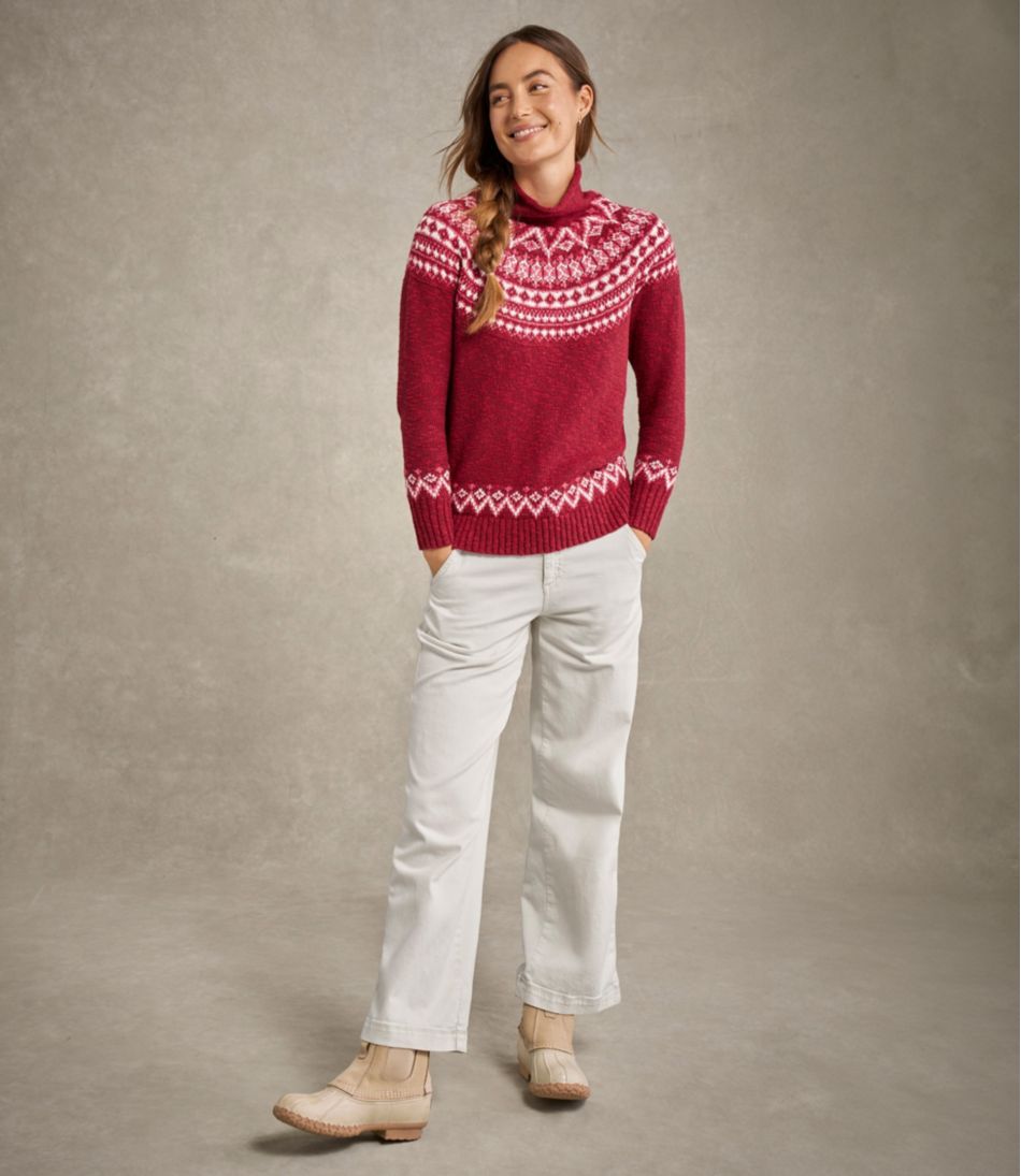 Women's Cotton Ragg Sweater, Funnelneck Pullover Fair Isle | L.L.Bean