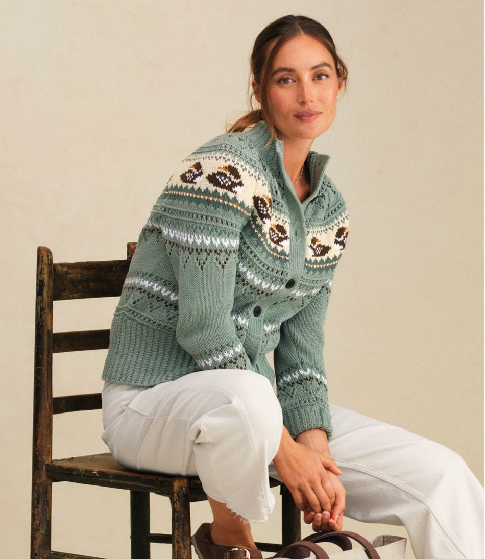Women's Signature Cotton Fisherman Sweater, Short Cardigan Fair Isle | L.L.Bean