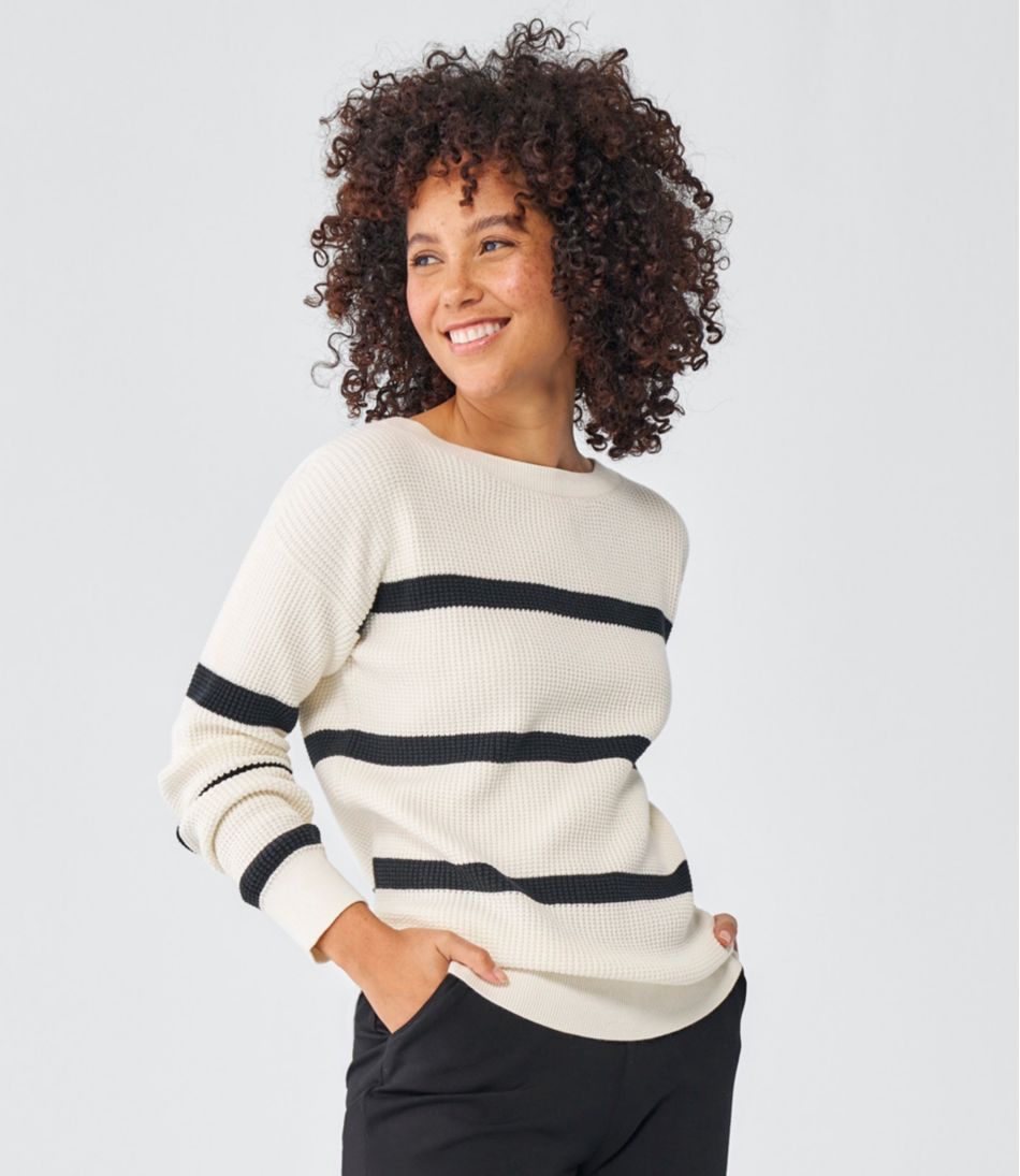 Women's Sunwashed Waffle Sweater, Pullover Stripe | L.L.Bean