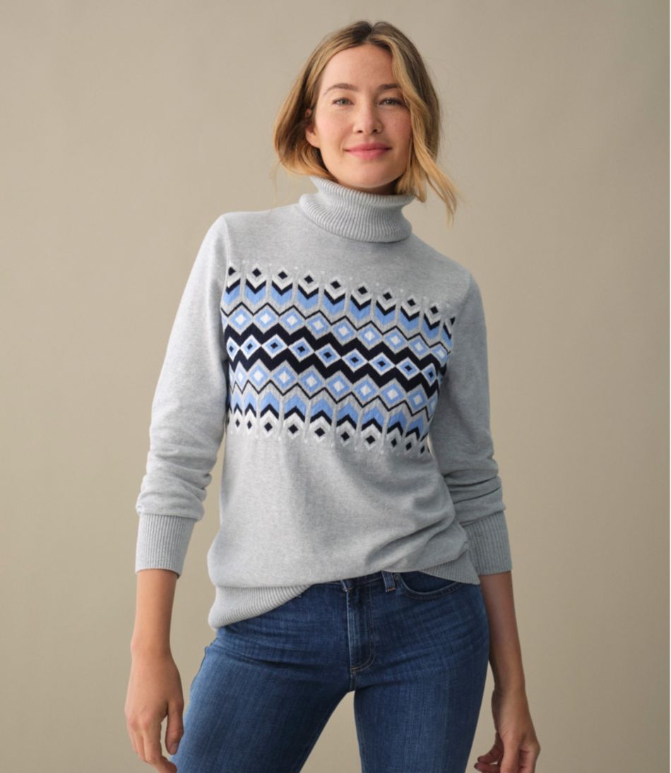 Women's Cotton/Cashmere Sweater, Turtleneck Intarsia | L.L.Bean