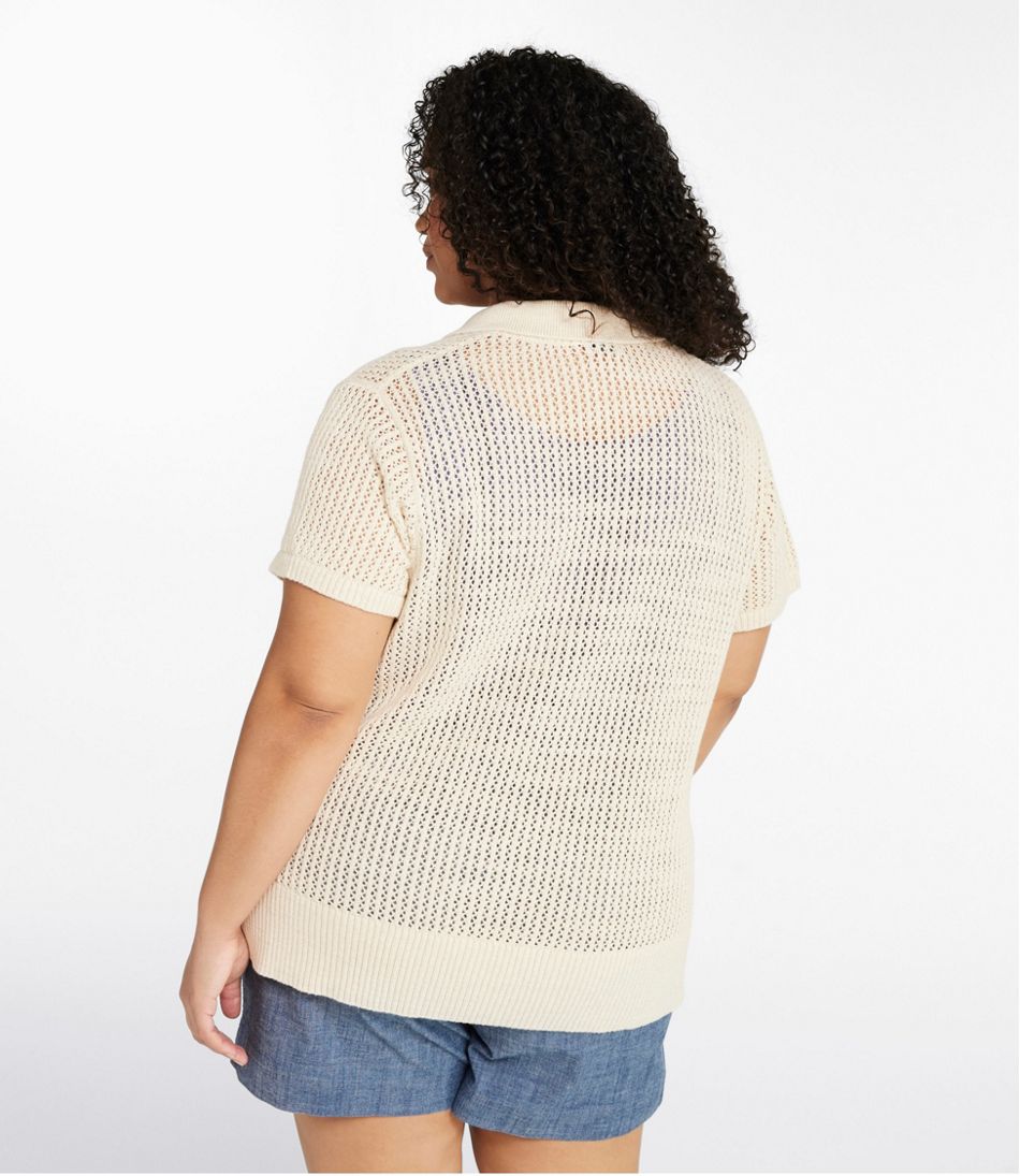 Women's Organic Cotton Slub Pointelle Sweater, Polo | L.L.Bean