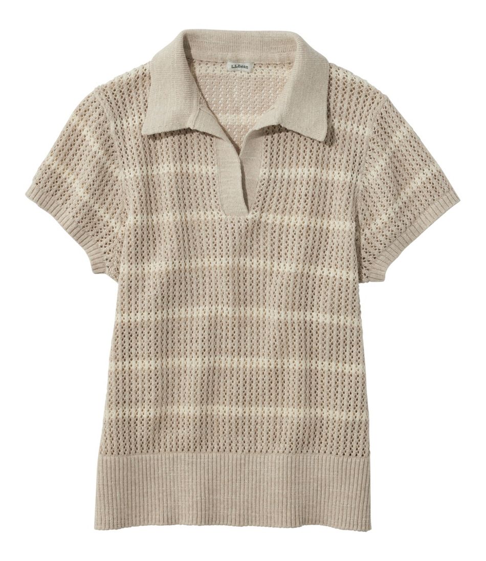 Women's Organic Cotton Slub Pointelle Sweater, Polo | L.L.Bean
