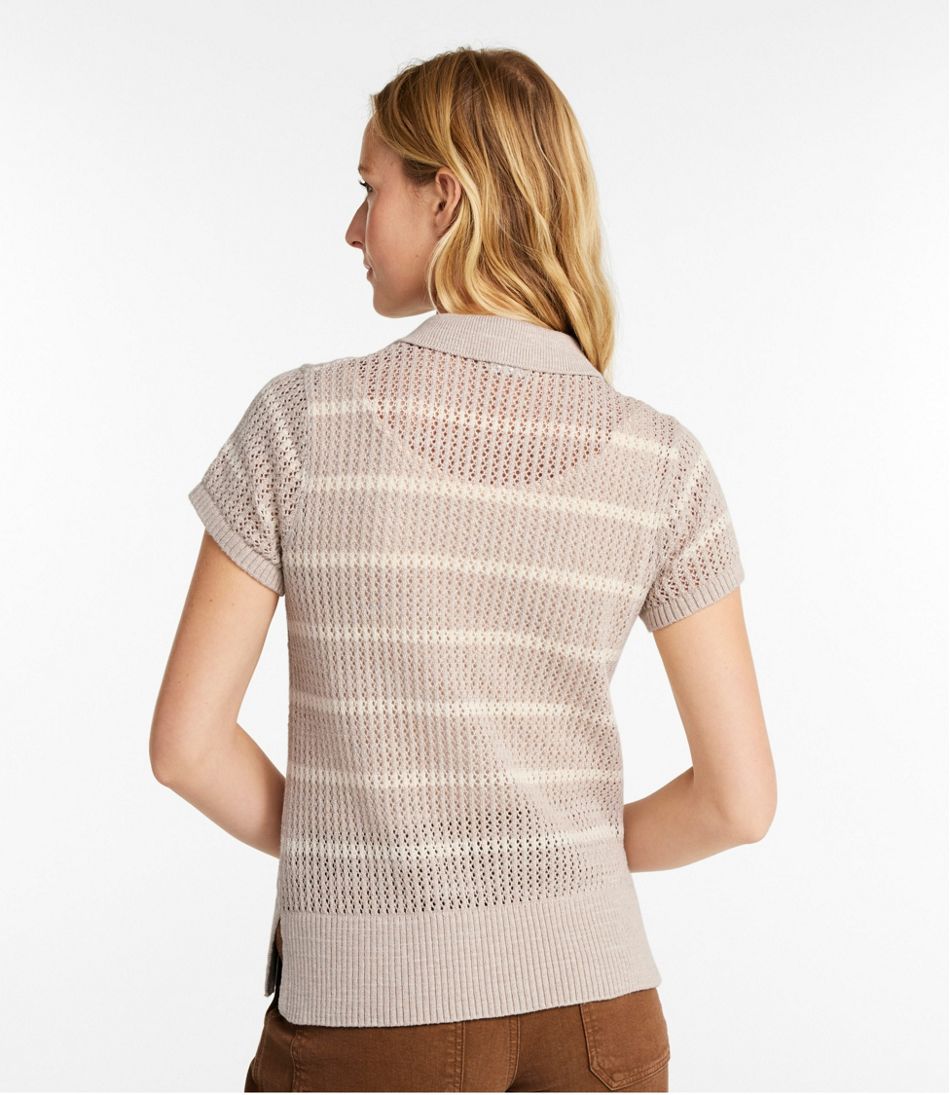 Women's Organic Cotton Slub Pointelle Sweater, Polo | L.L.Bean