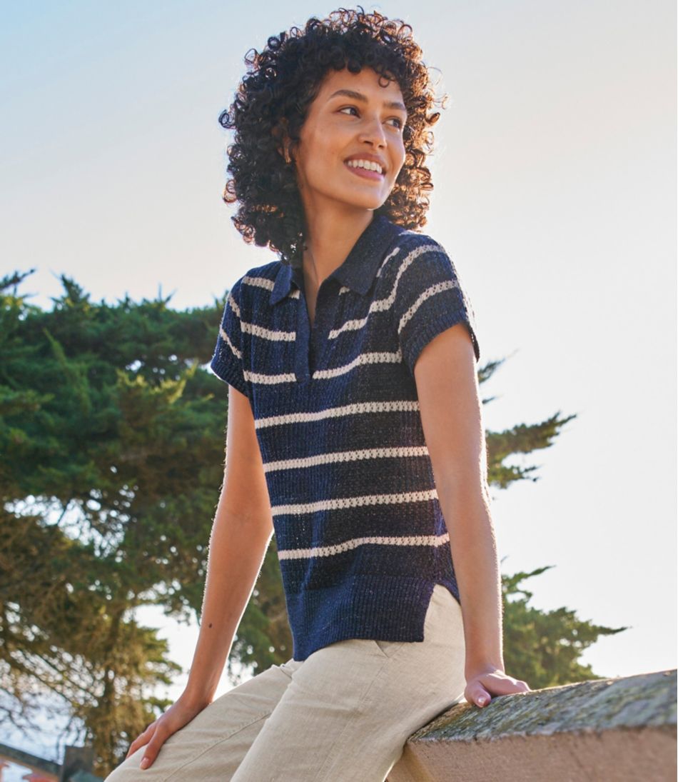 Women's Organic Cotton Slub Pointelle Sweater, Polo | L.L.Bean