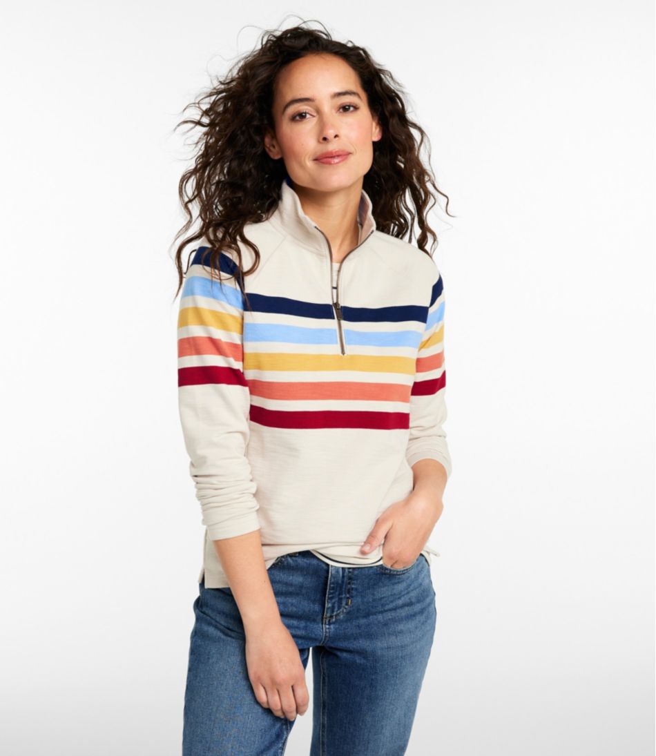 Women's Peaks Island Quarter-Zip Pullover, Stripe | L.L.Bean