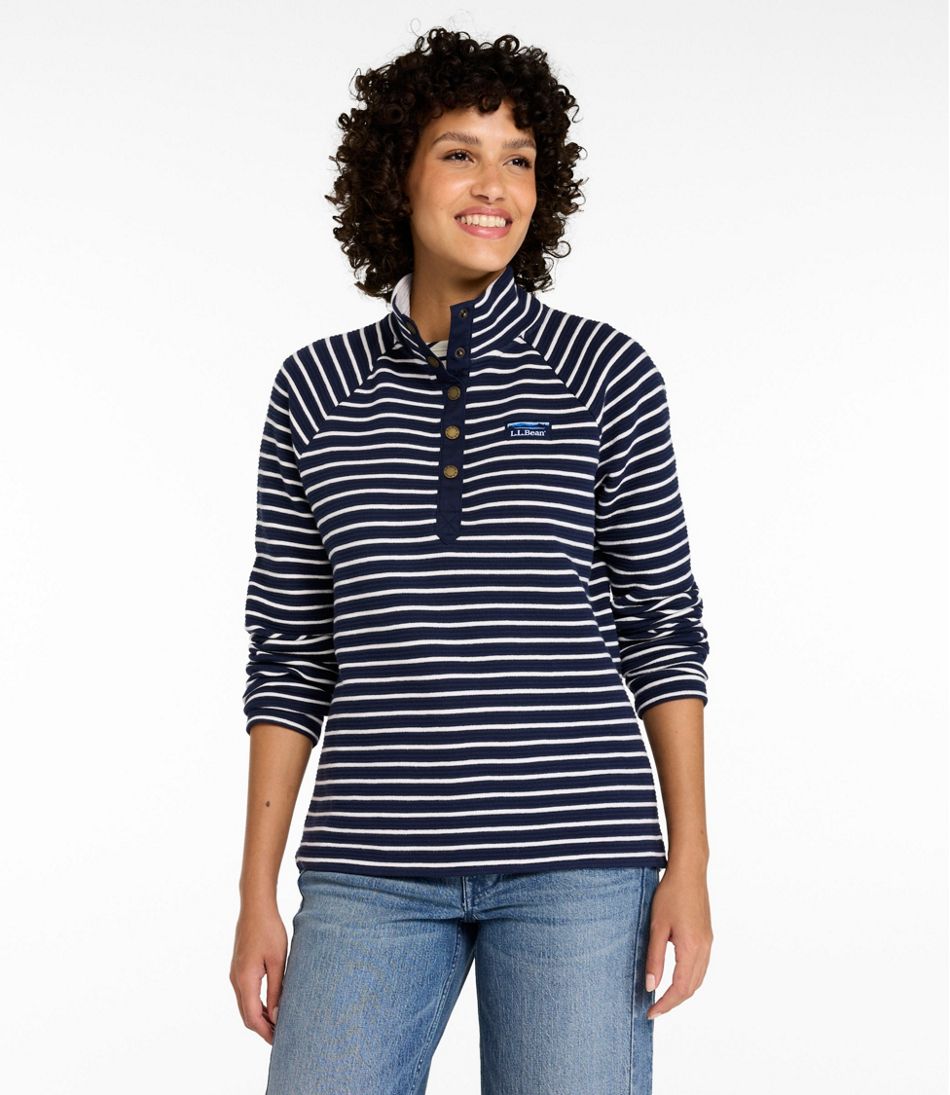 Women's Lakewashed Double-Knit Quarter-Snap, Stripe | L.L.Bean