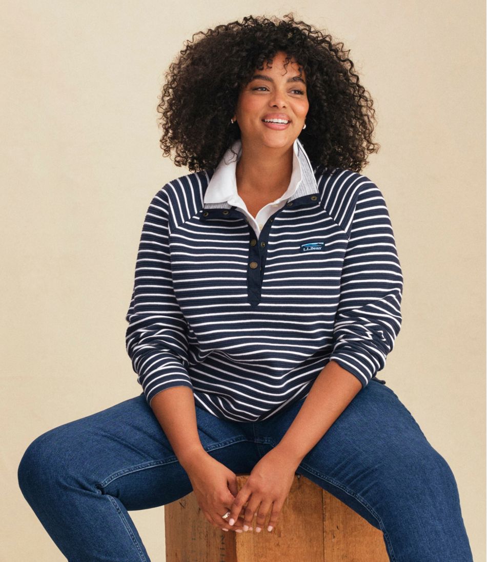 Women's Lakewashed Double-Knit Quarter-Snap, Stripe | L.L.Bean