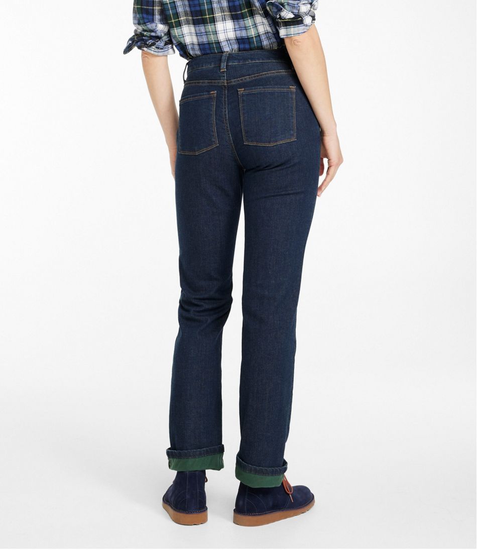 Women's True Shape Jeans, High-Rise Straight-Leg Fleece-Lined | L.L.Bean
