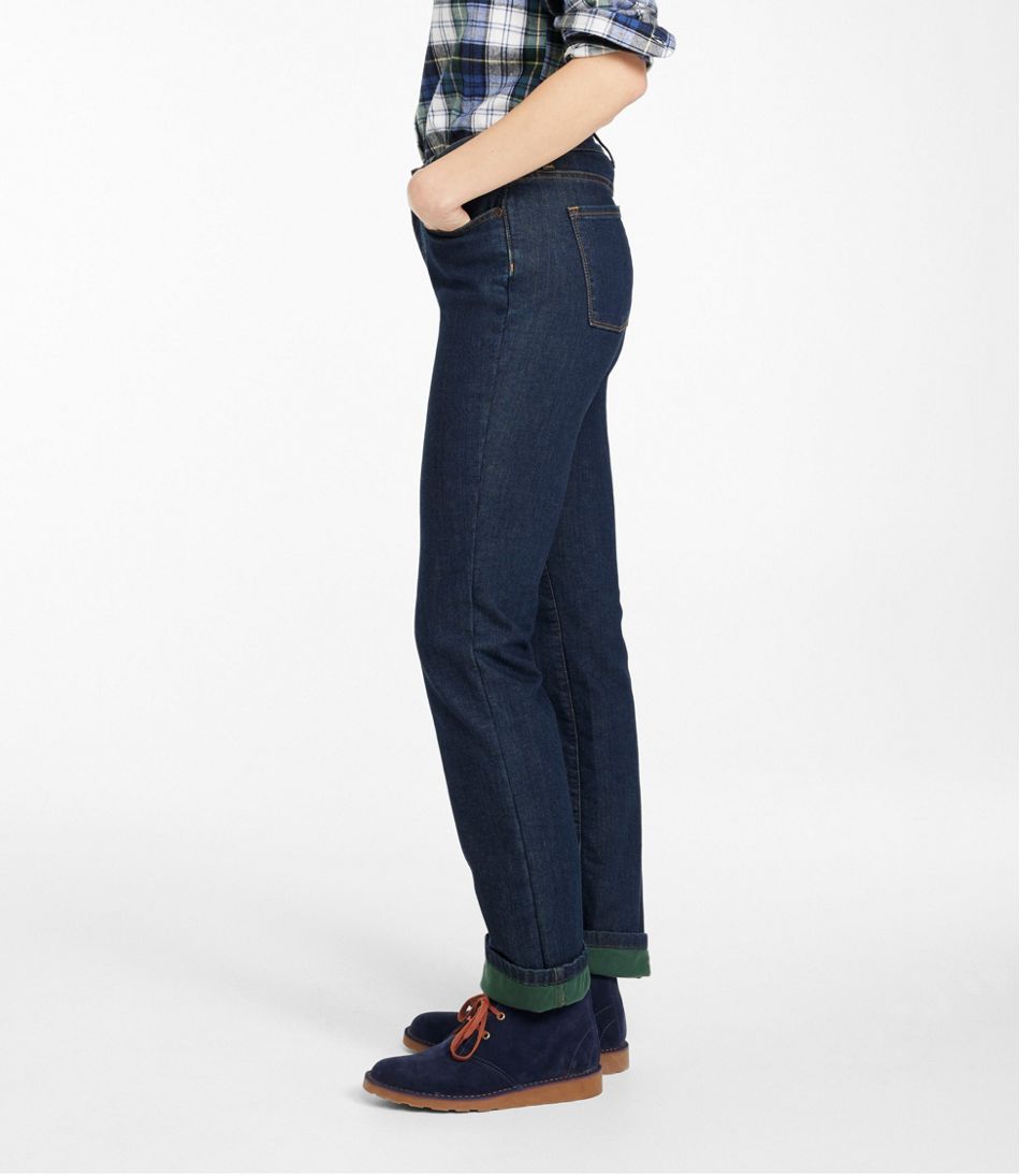 Women's True Shape Jeans, High-Rise Straight-Leg Fleece-Lined | L.L.Bean